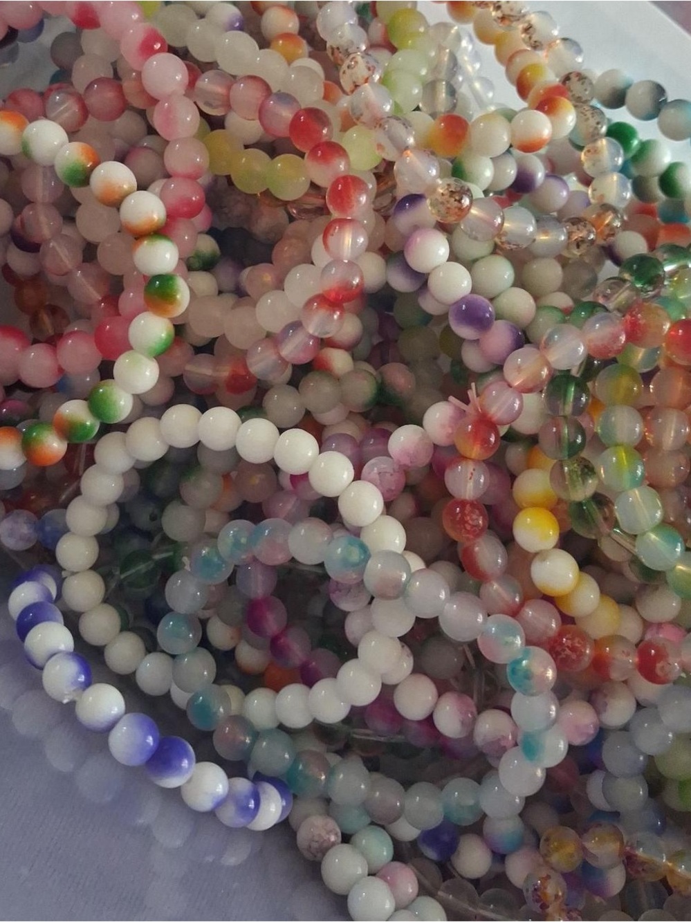 Multicolor Beaded Stretch Bracelet - White & Mixed Hues